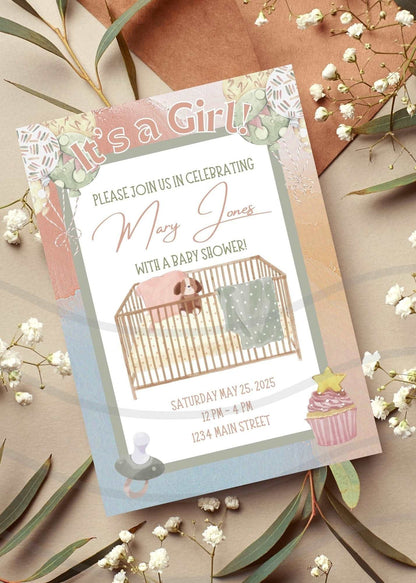 Crib Girl Baby Shower Invitation