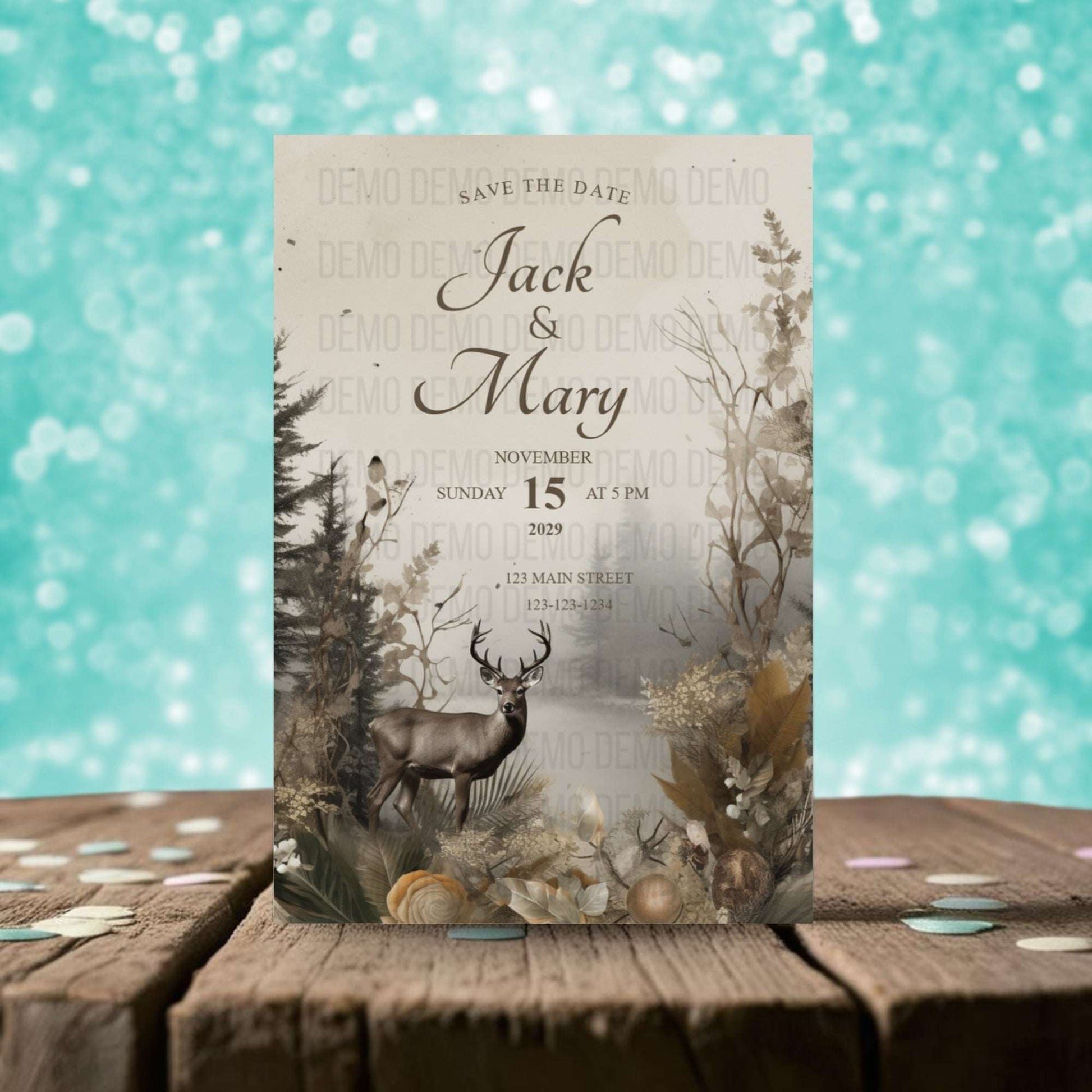 Rustic Deer Wedding Invitation – Editable Country Wedding Template