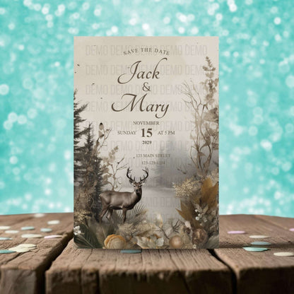 Rustic Deer Wedding Invitation – Editable Country Wedding Template