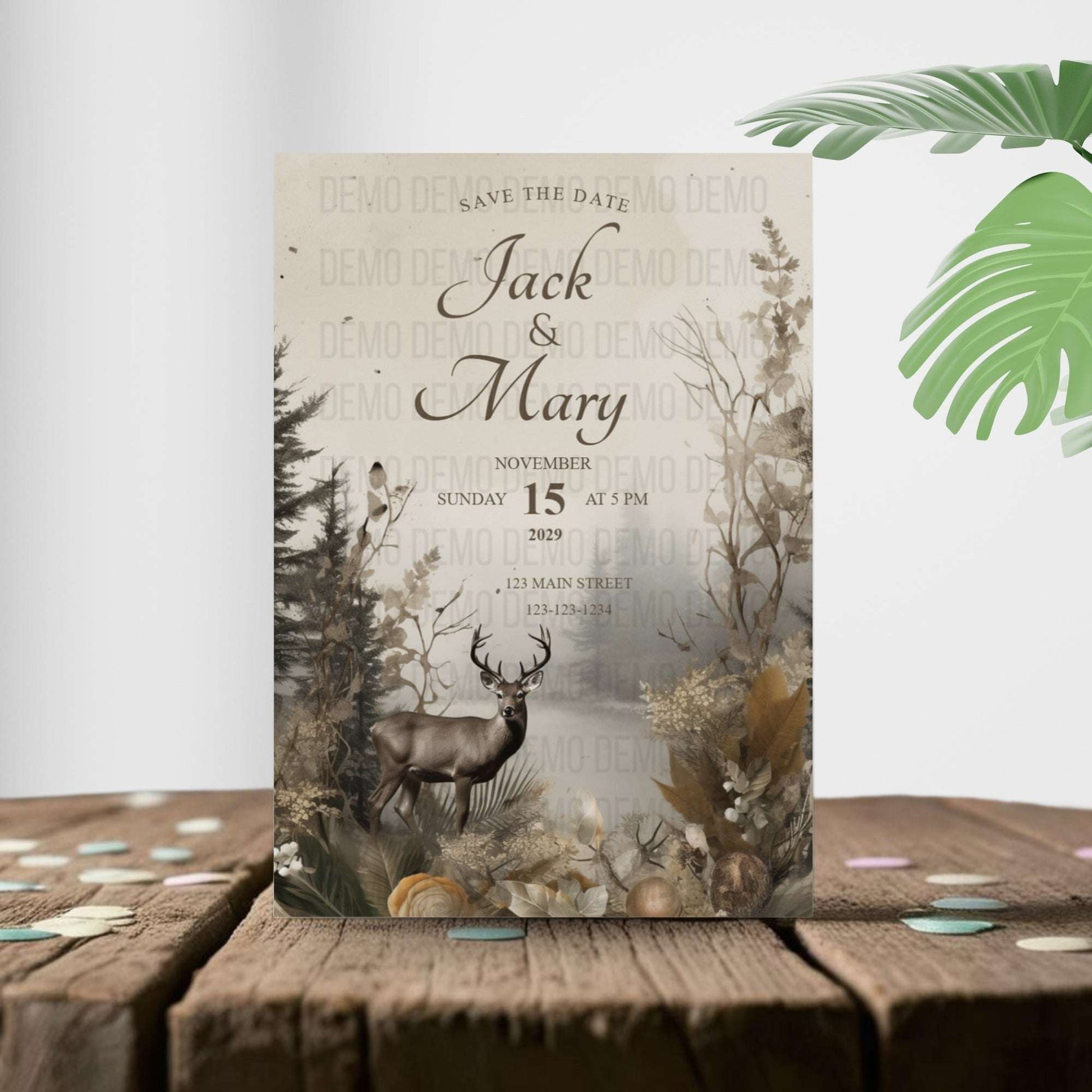 Rustic Deer Wedding Invitation – Editable Country Wedding Template