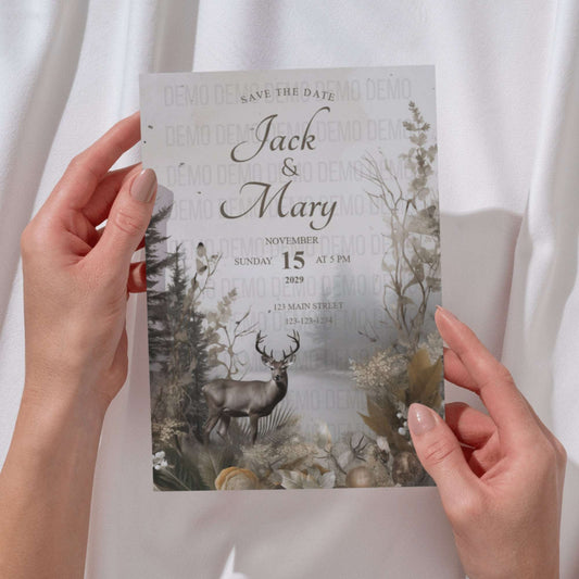 Rustic Deer Wedding Invitation – Editable Country Wedding Template