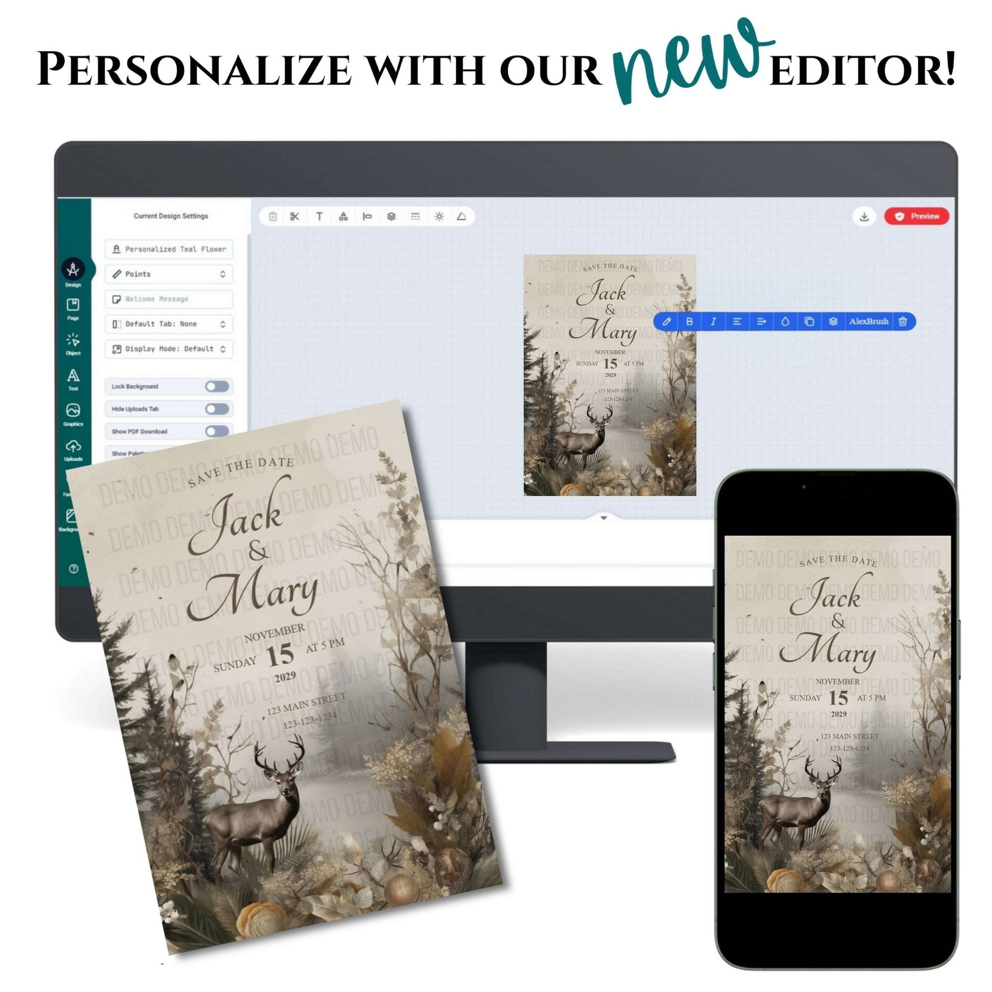 Rustic Deer Wedding Invitation – Editable Country Wedding Template