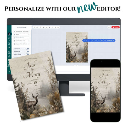Rustic Deer Wedding Invitation – Editable Country Wedding Template