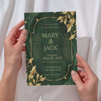 Elegant Green and Gold Wedding Invitation – Digital Template