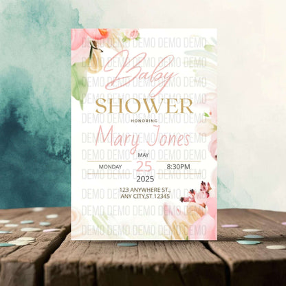 Elegant Pink Floral Baby Shower Invitation – Personalized Editable Template