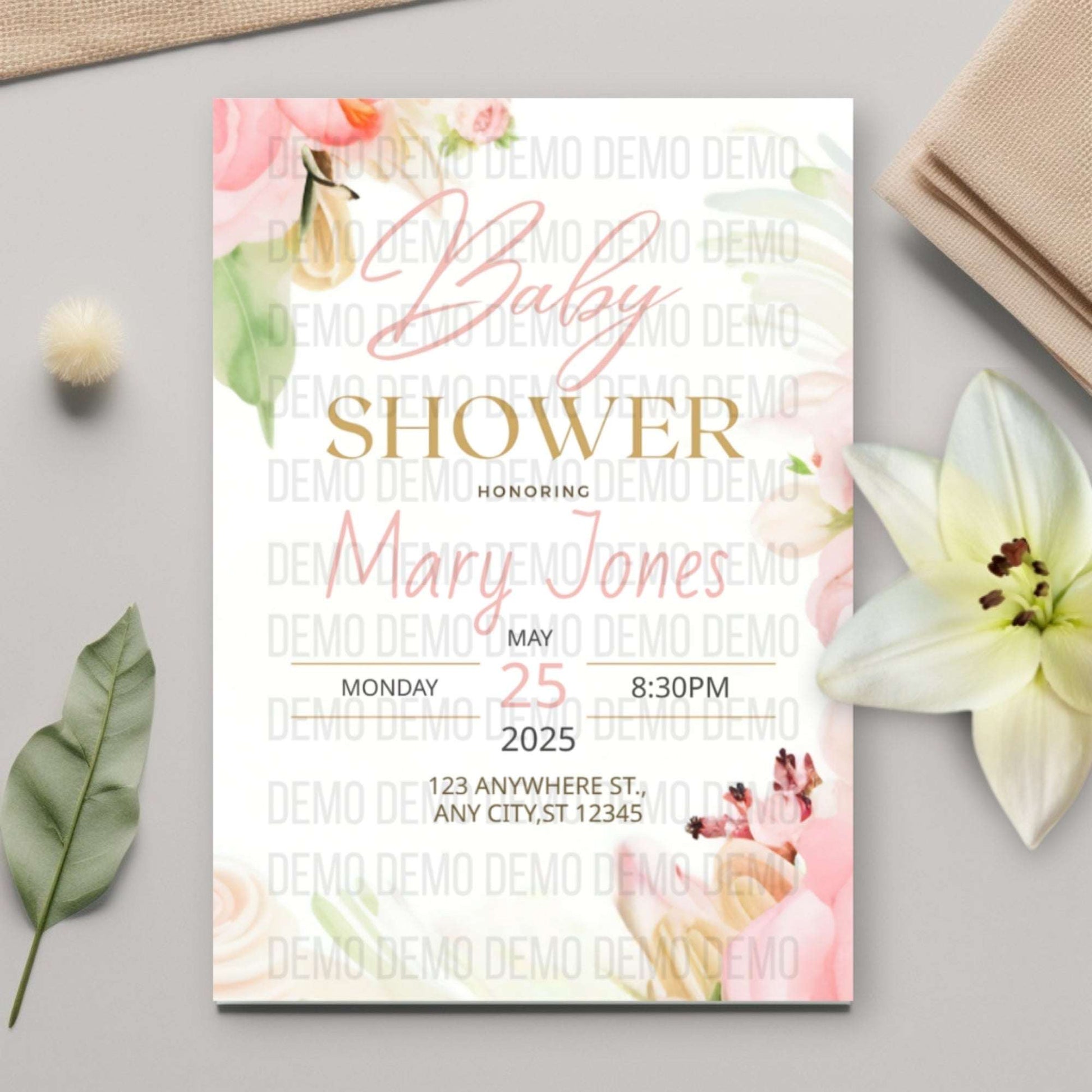 Elegant Pink Floral Baby Shower Invitation – Personalized Editable Template