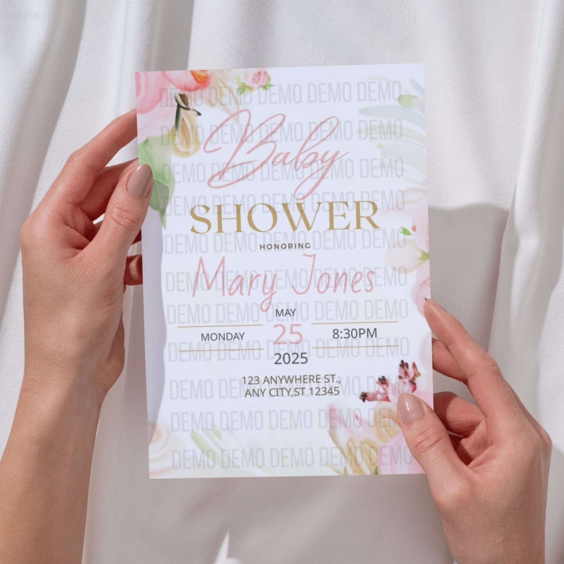 Elegant Pink Floral Baby Shower Invitation – Personalized Editable Template