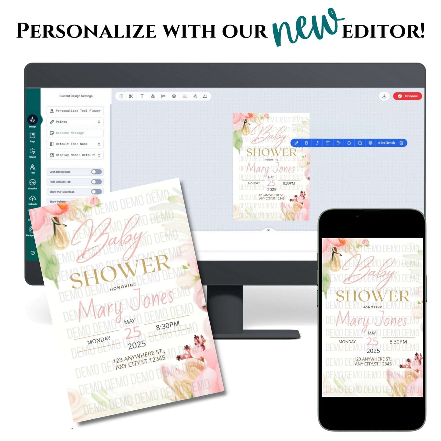 Elegant Pink Floral Baby Shower Invitation – Personalized Editable Template