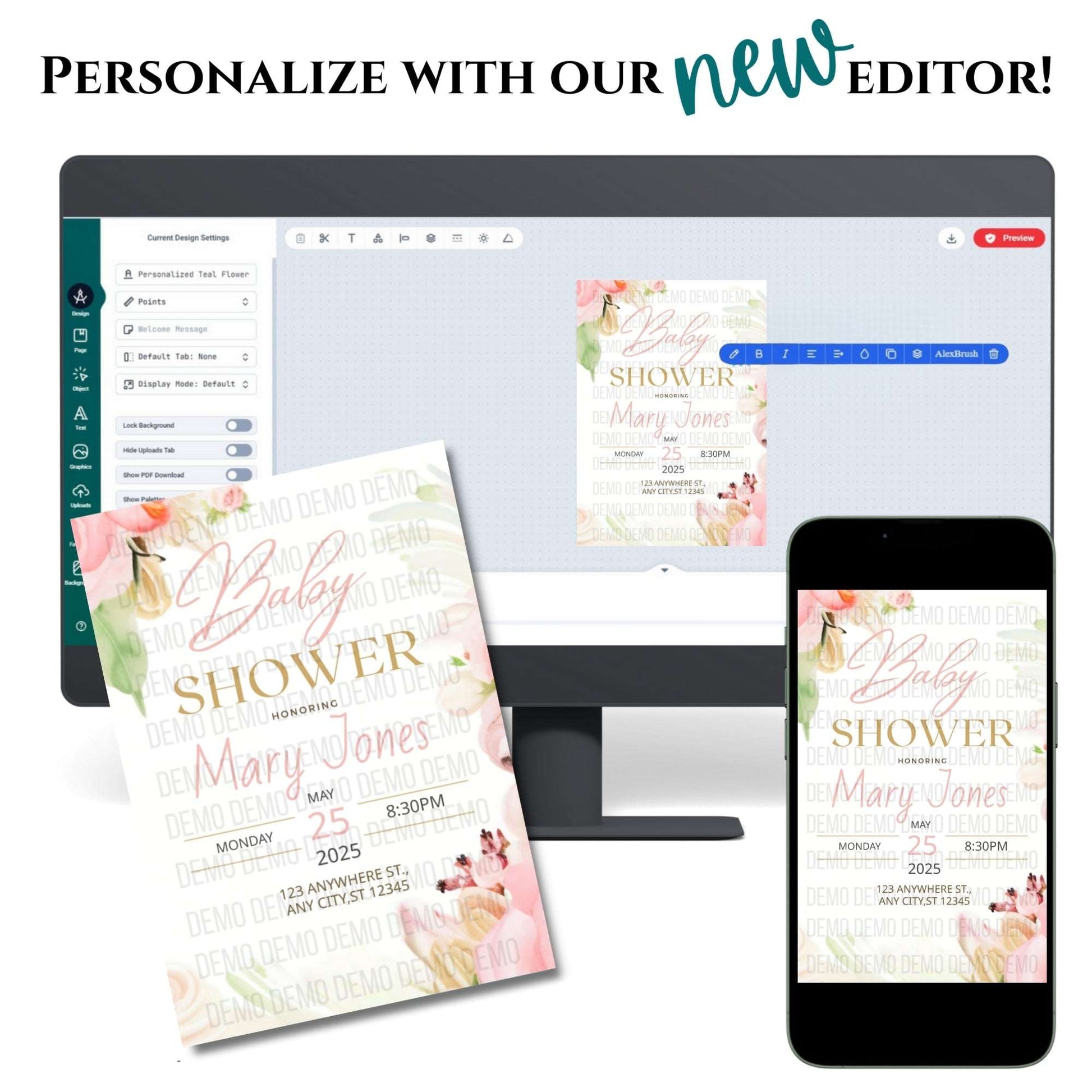 Elegant Pink Floral Baby Shower Invitation – Personalized Editable Template