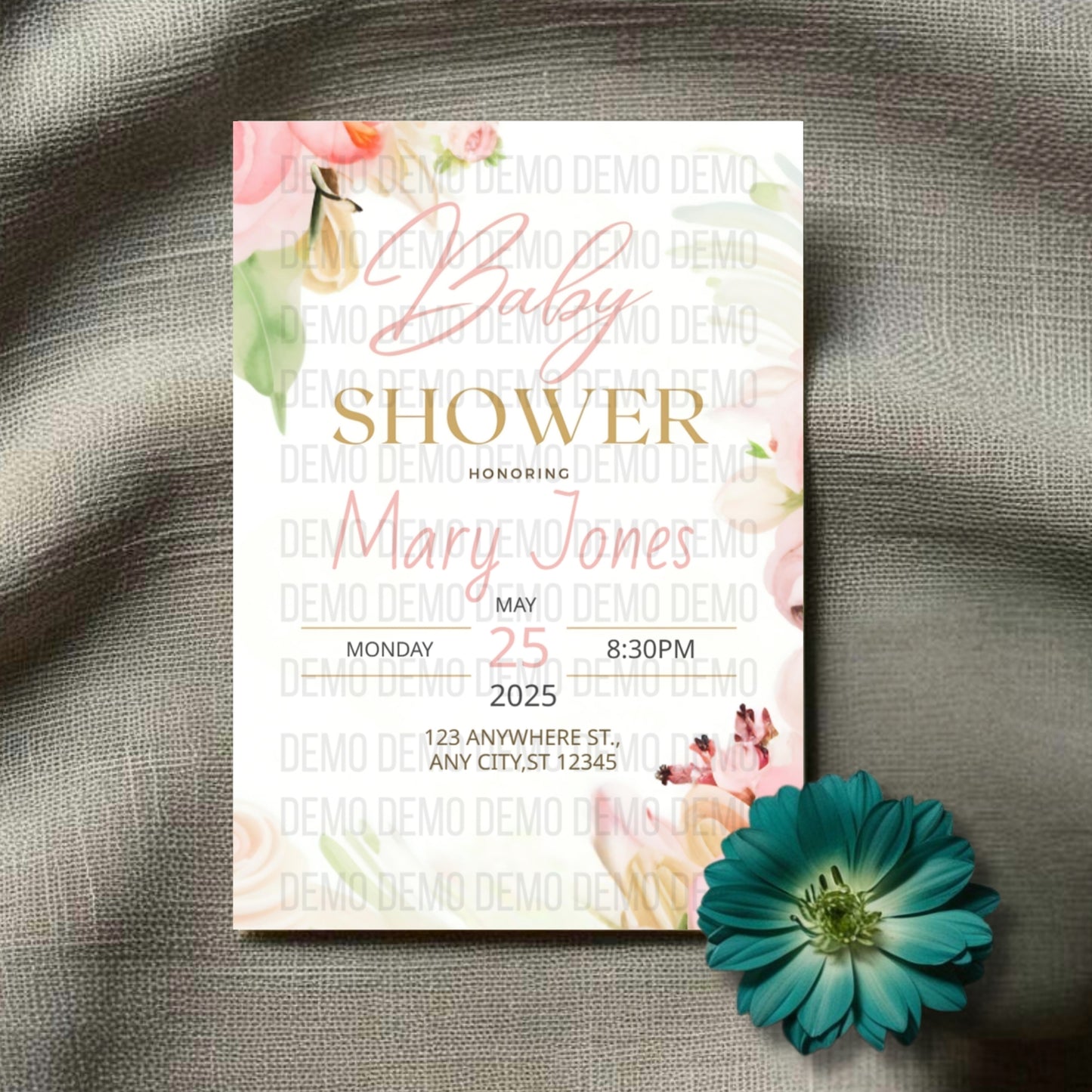 Elegant Pink Floral Baby Shower Invitation – Personalized Editable Template