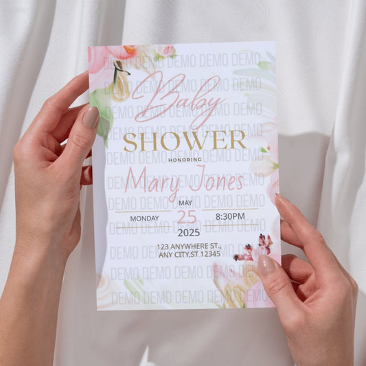 Elegant Pink Floral Baby Shower Invitation – Personalized Editable Template