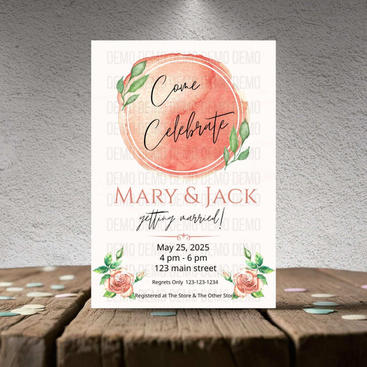 Wedding invitation card with floral design on a textured surface
