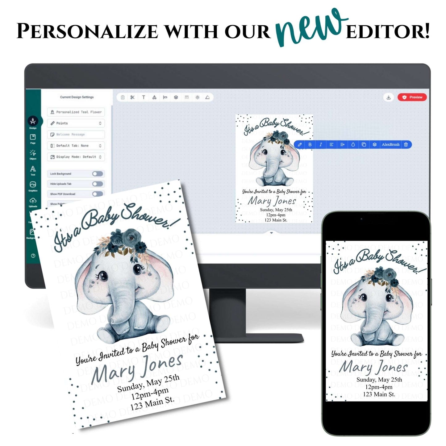 Elephant Boy Baby Shower Personalized Invitation