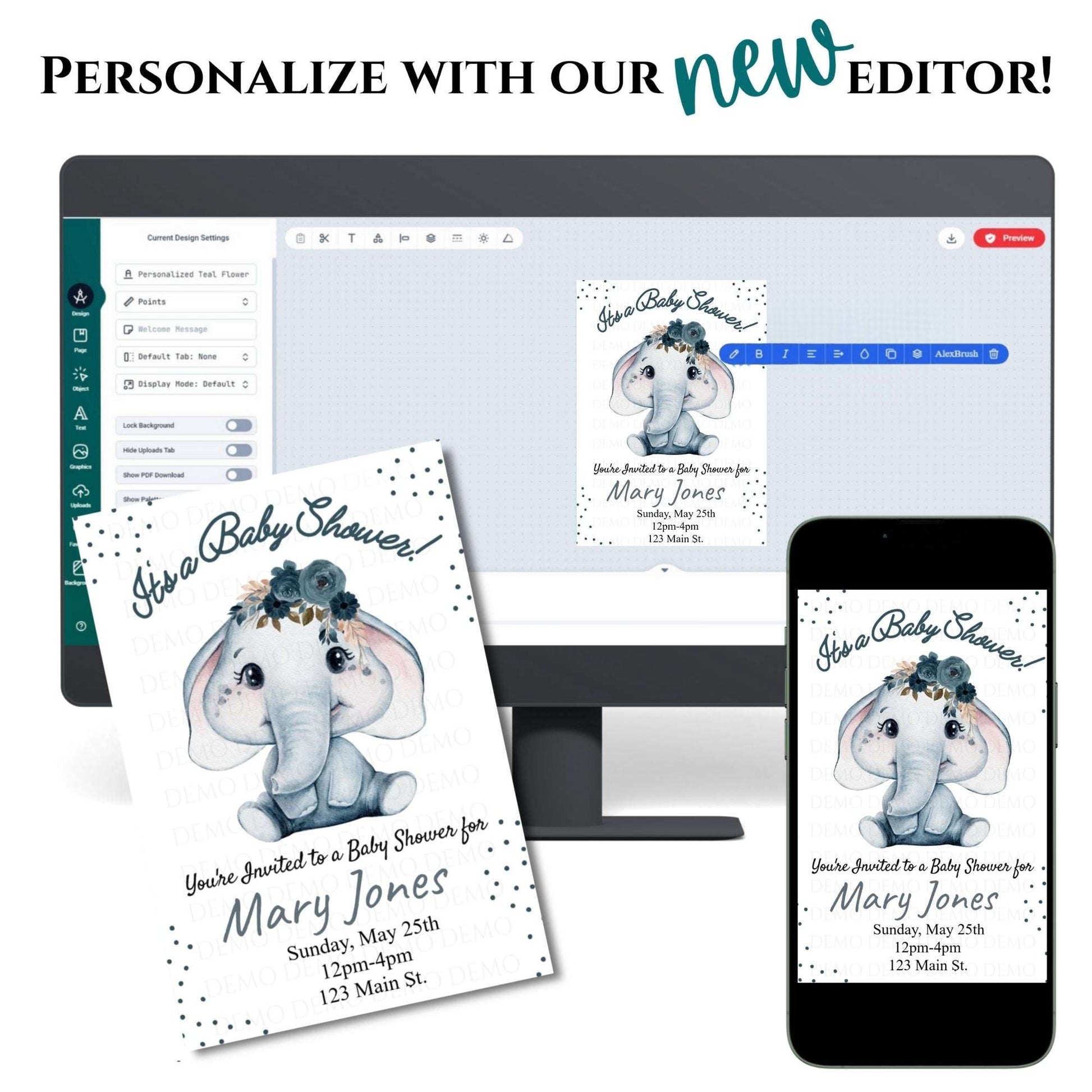 Elephant Boy Baby Shower Personalized Invitation