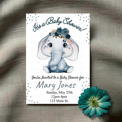 Elephant Boy Baby Shower Personalized Invitation