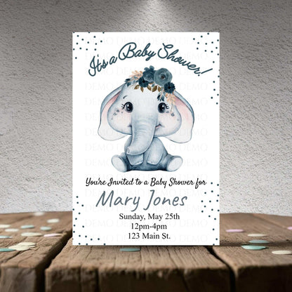 Elephant Boy Baby Shower Personalized Invitation