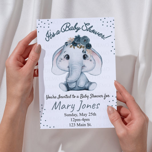 Elephant Boy Baby Shower Personalized Invitation