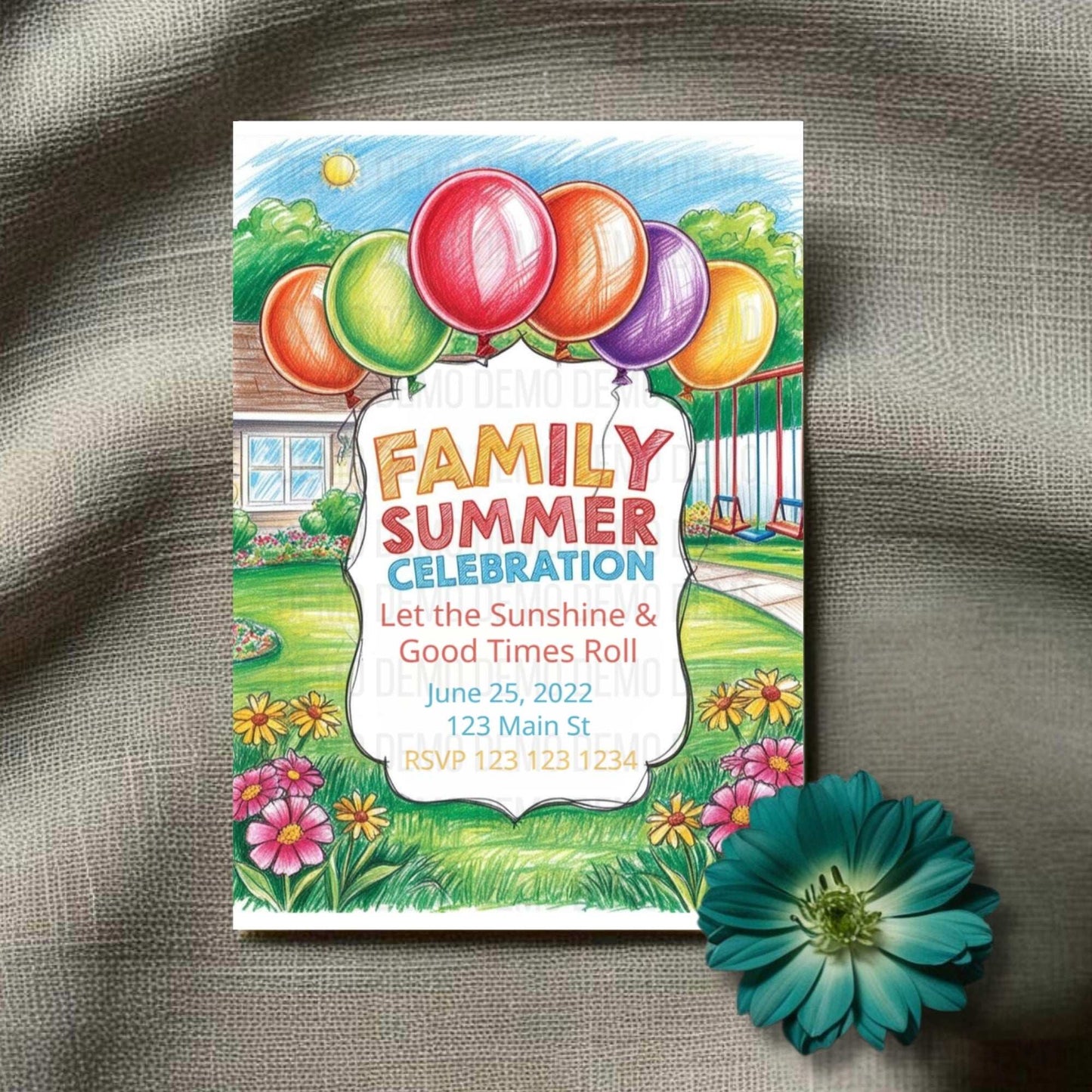 Family Summer Celebration Invitation with Colorful Balloons – Fun Outdoor Party Invite