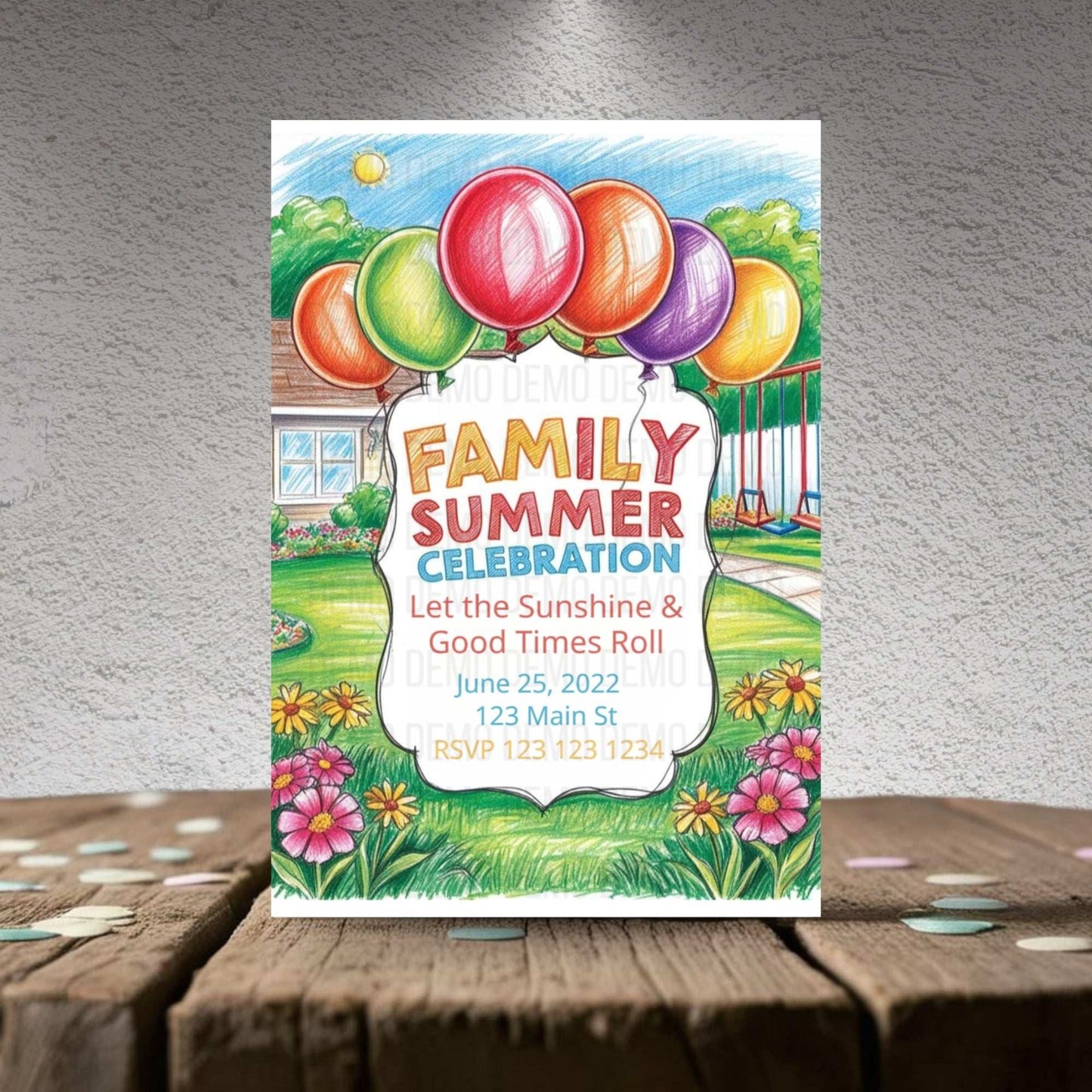 Family Summer Celebration Invitation with Colorful Balloons – Fun Outdoor Party Invite