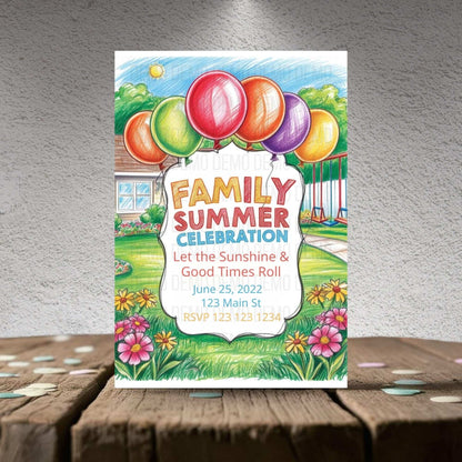 Family Summer Celebration Invitation with Colorful Balloons – Fun Outdoor Party Invite