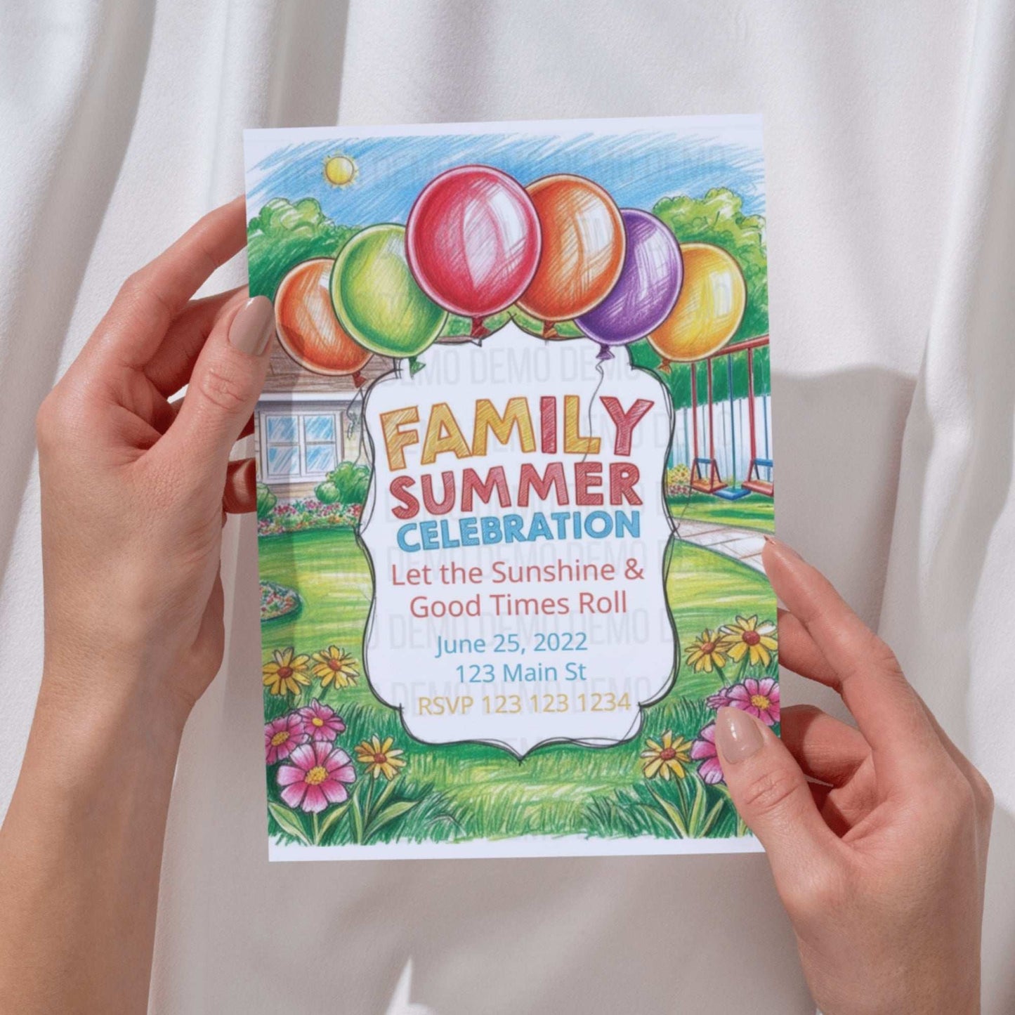 Family Summer Celebration Invitation with Colorful Balloons – Fun Outdoor Party Invite