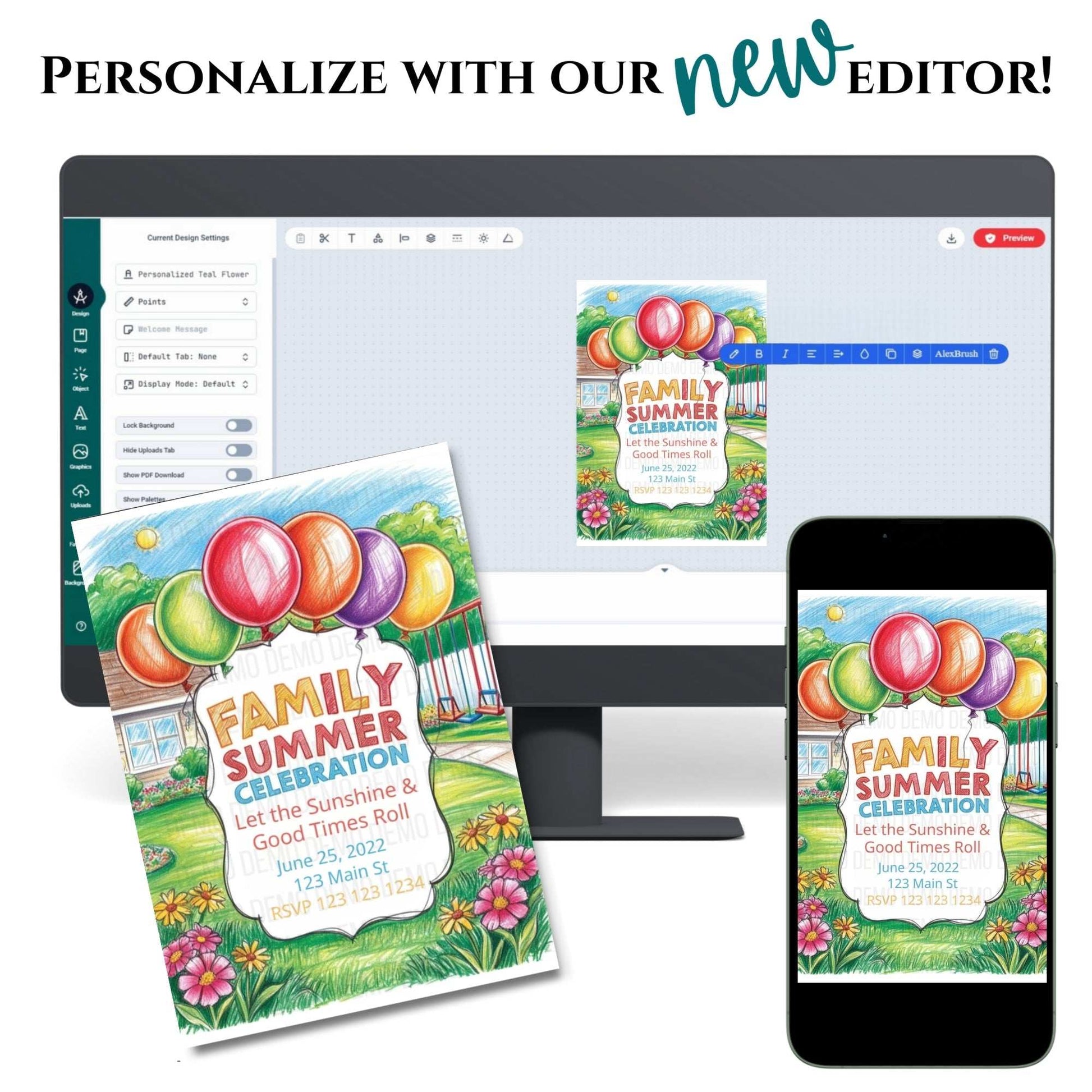 Family Summer Celebration Invitation with Colorful Balloons – Fun Outdoor Party Invite