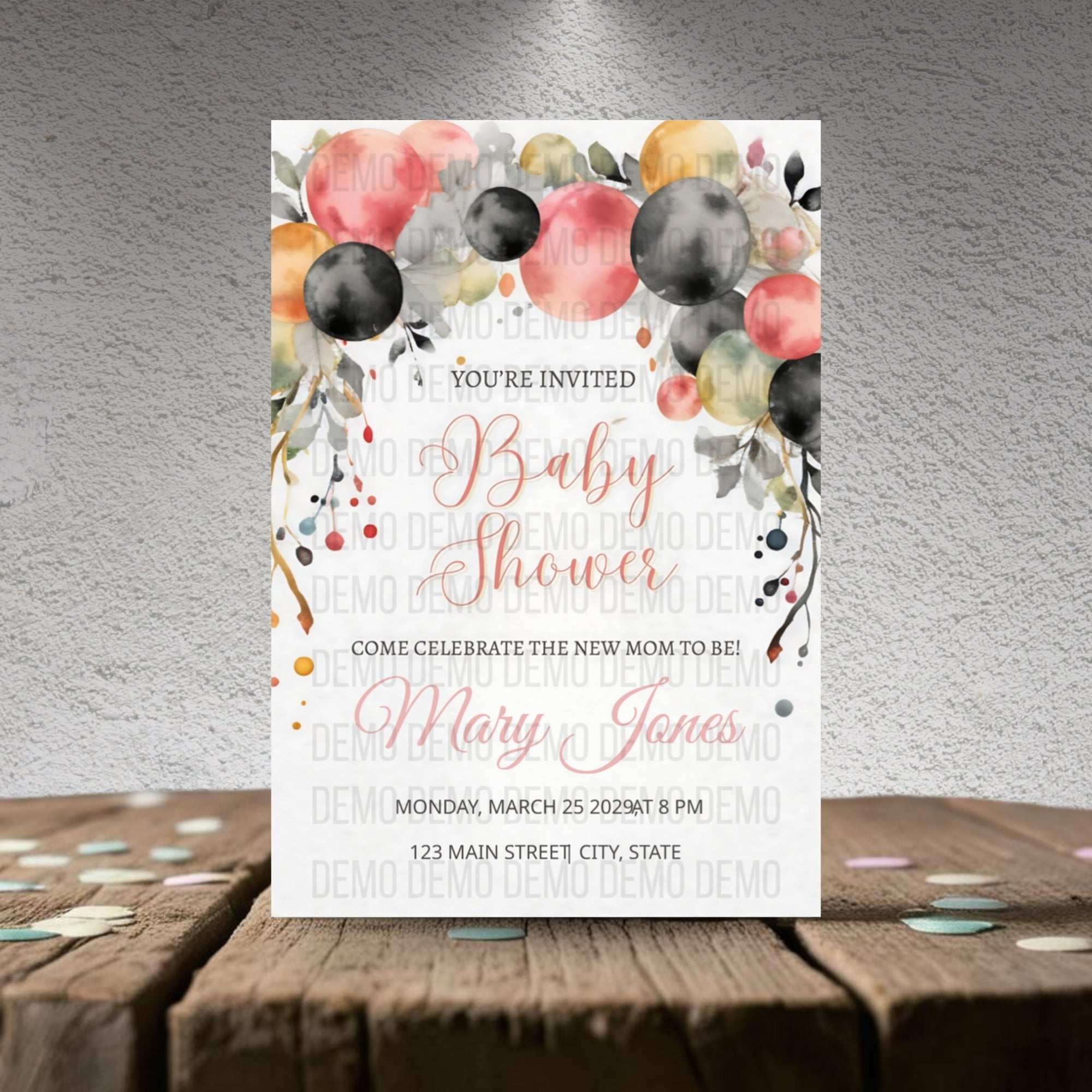 Floral Balloon Baby Shower Invitation – Editable Personalized Template