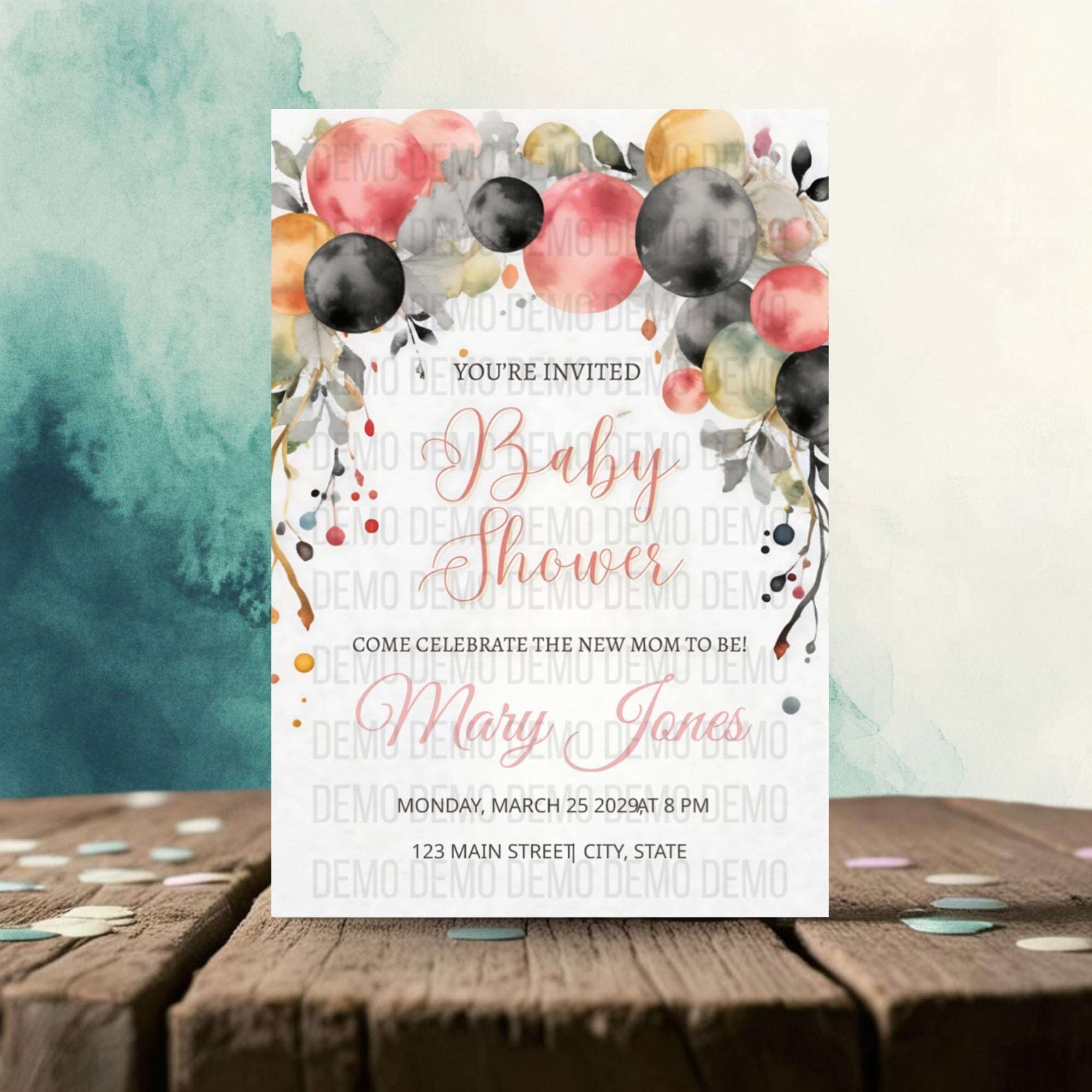 Floral Balloon Baby Shower Invitation – Editable Personalized Template
