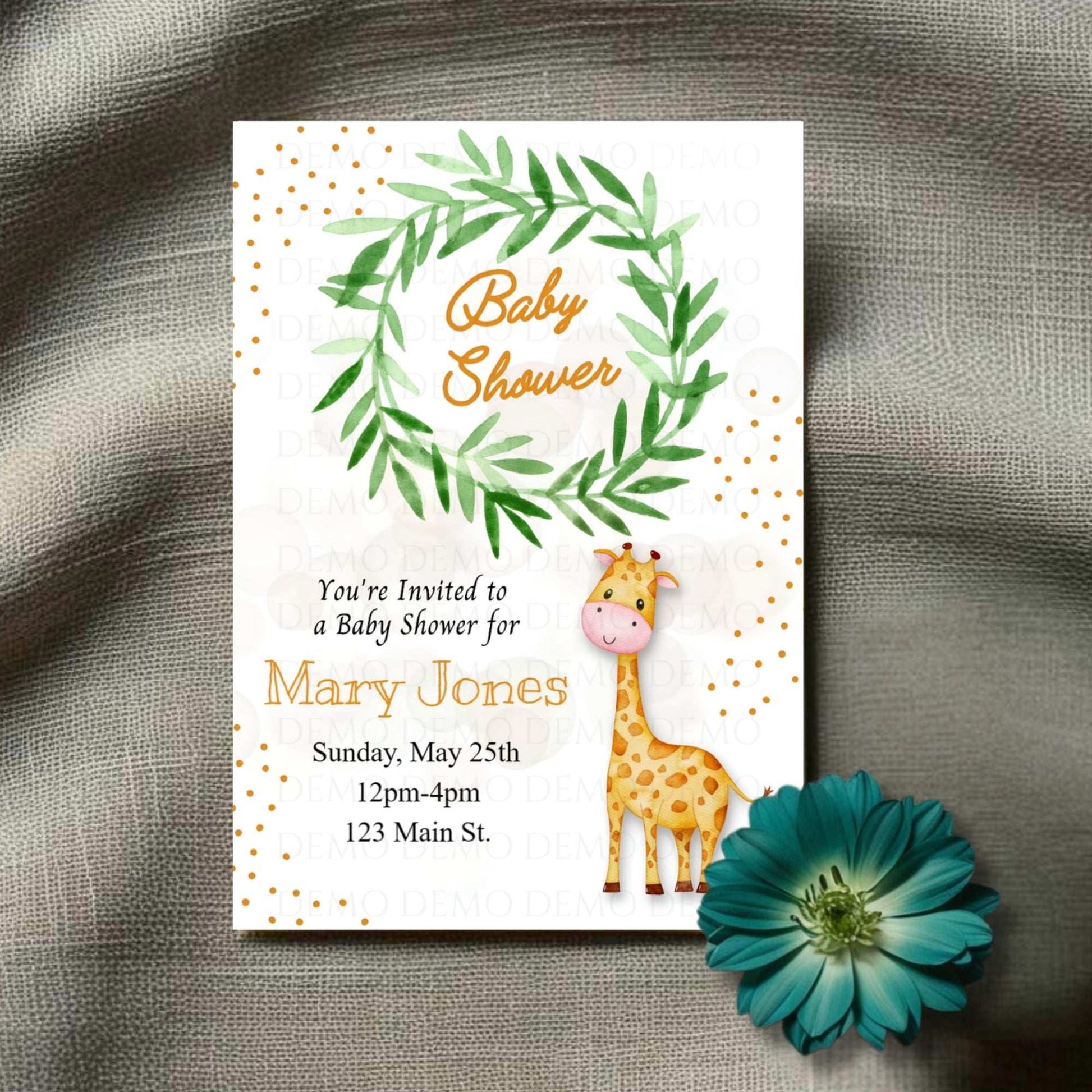 Giraffe Baby Shower Personalized Invite