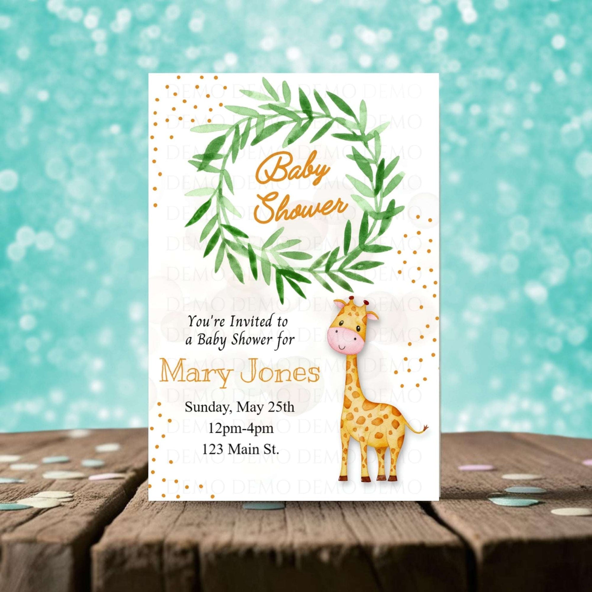 Giraffe Baby Shower Personalized Invite