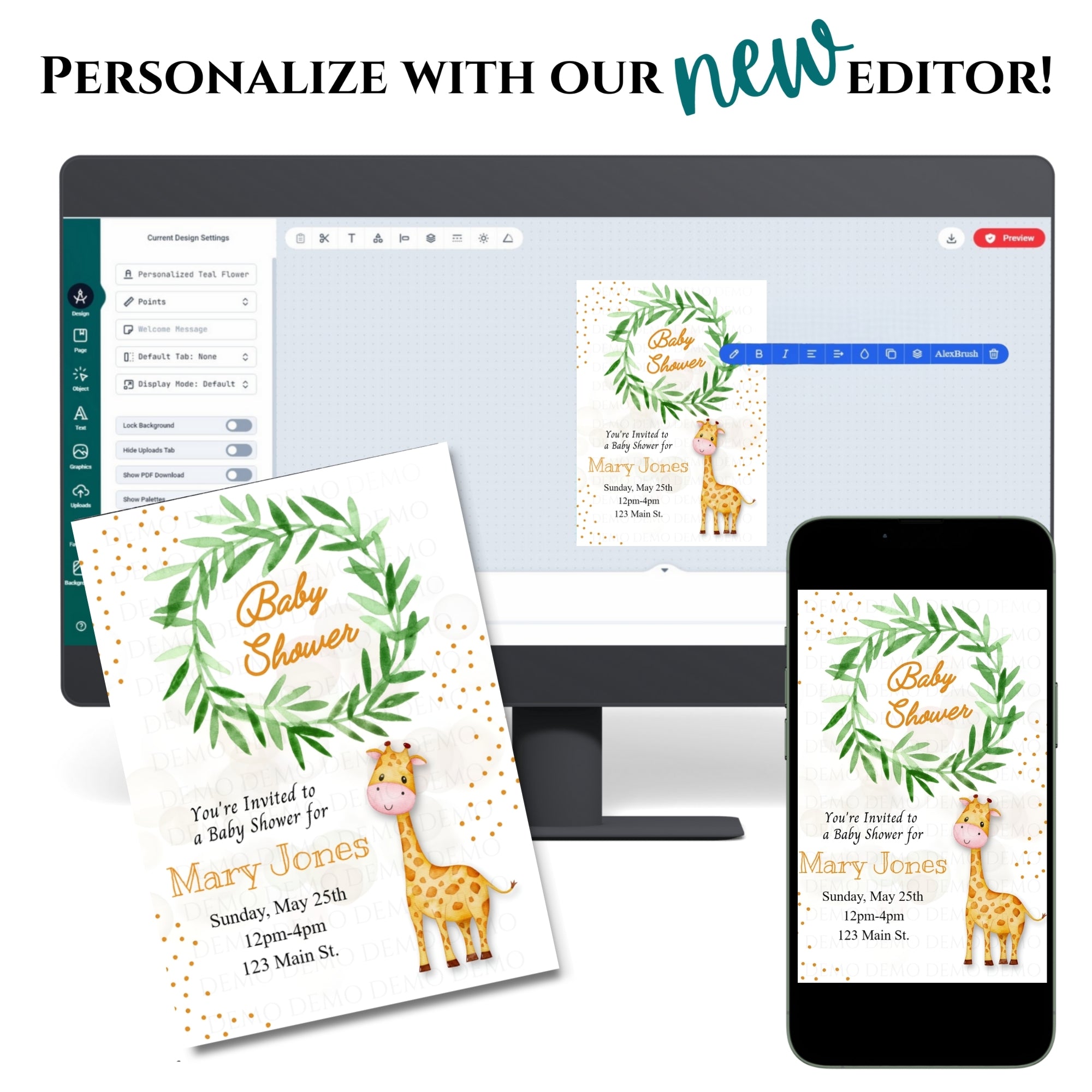 Giraffe Baby Shower Personalized Invite