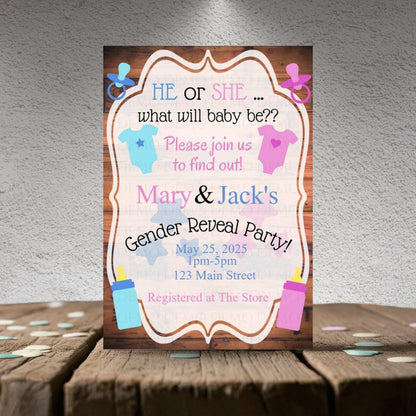 He or She Personalized Gender Reveal Invitation