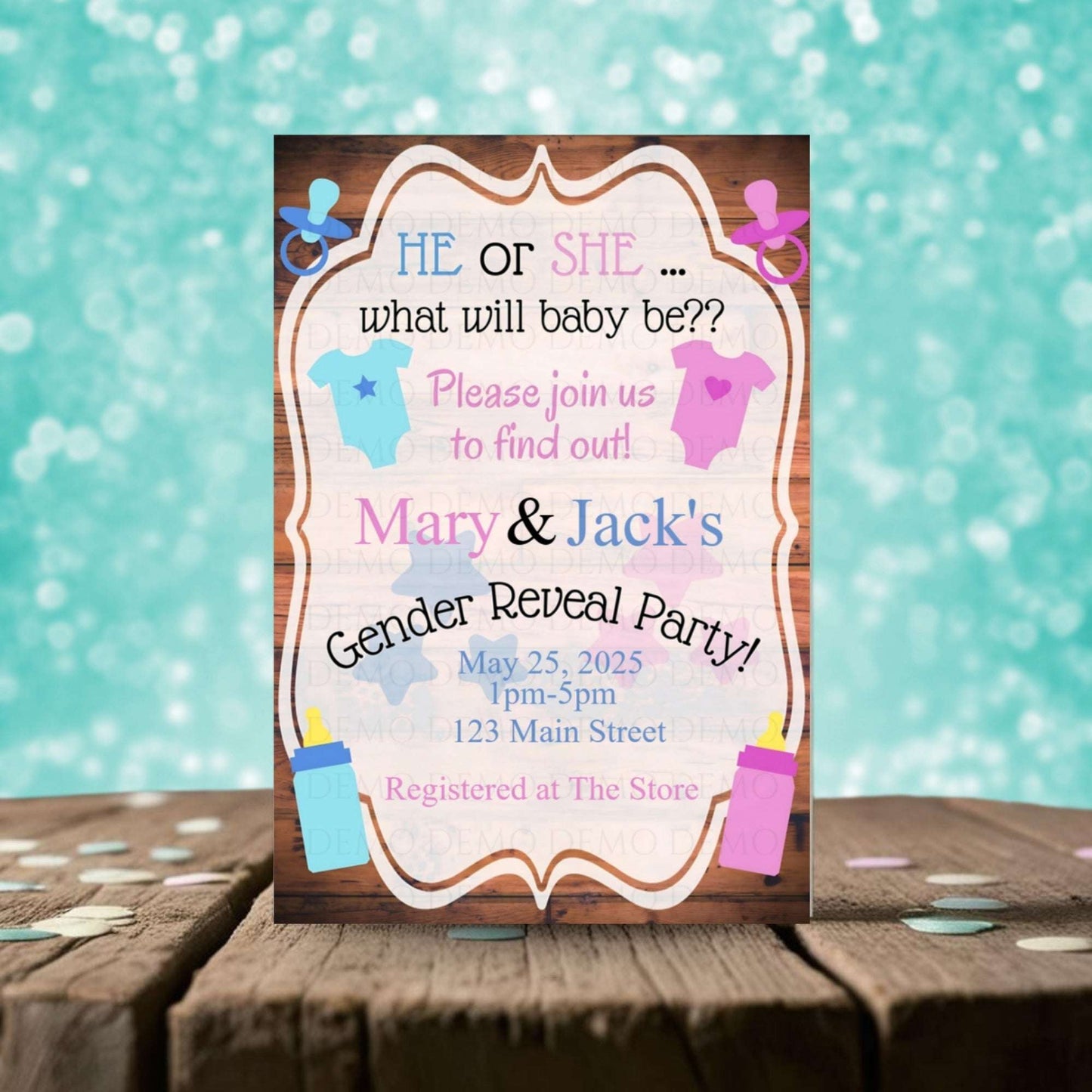 He or She Personalized Gender Reveal Invitation