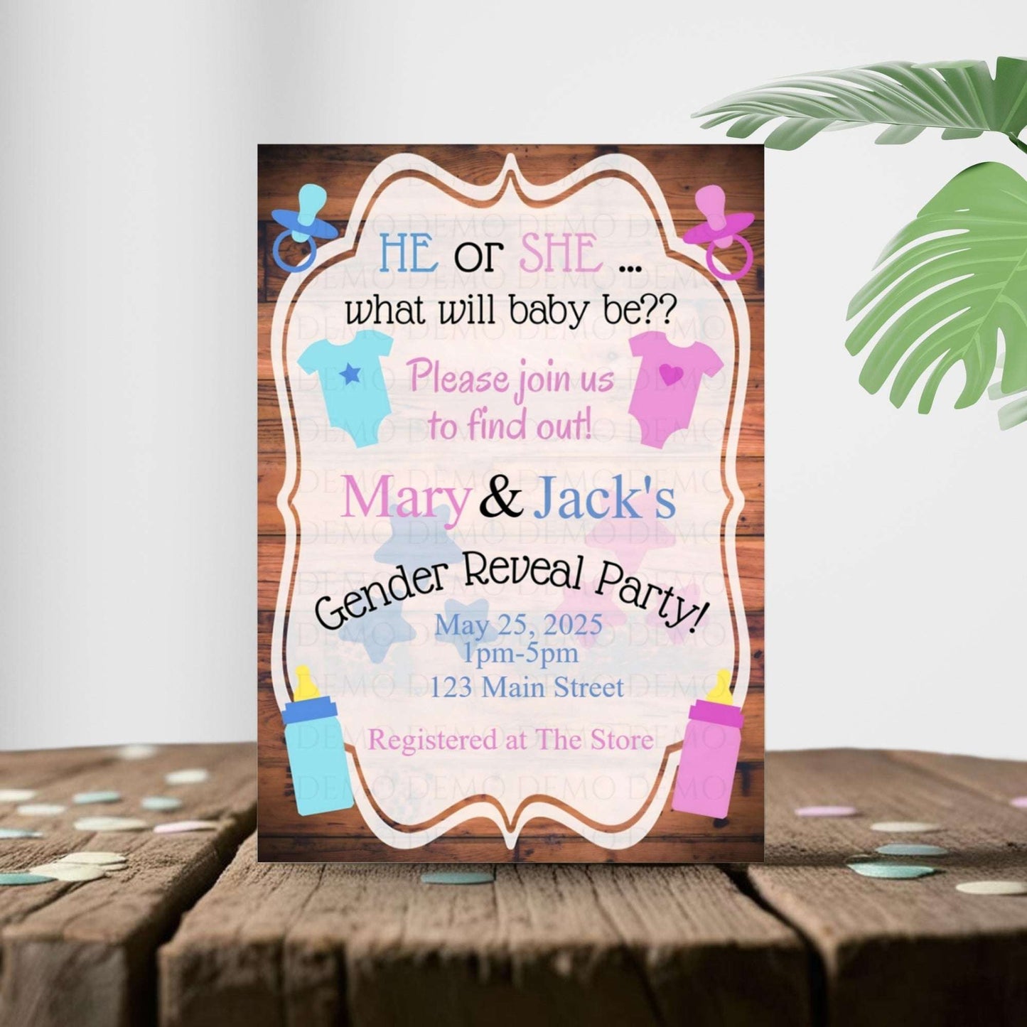 He or She Personalized Gender Reveal Invitation