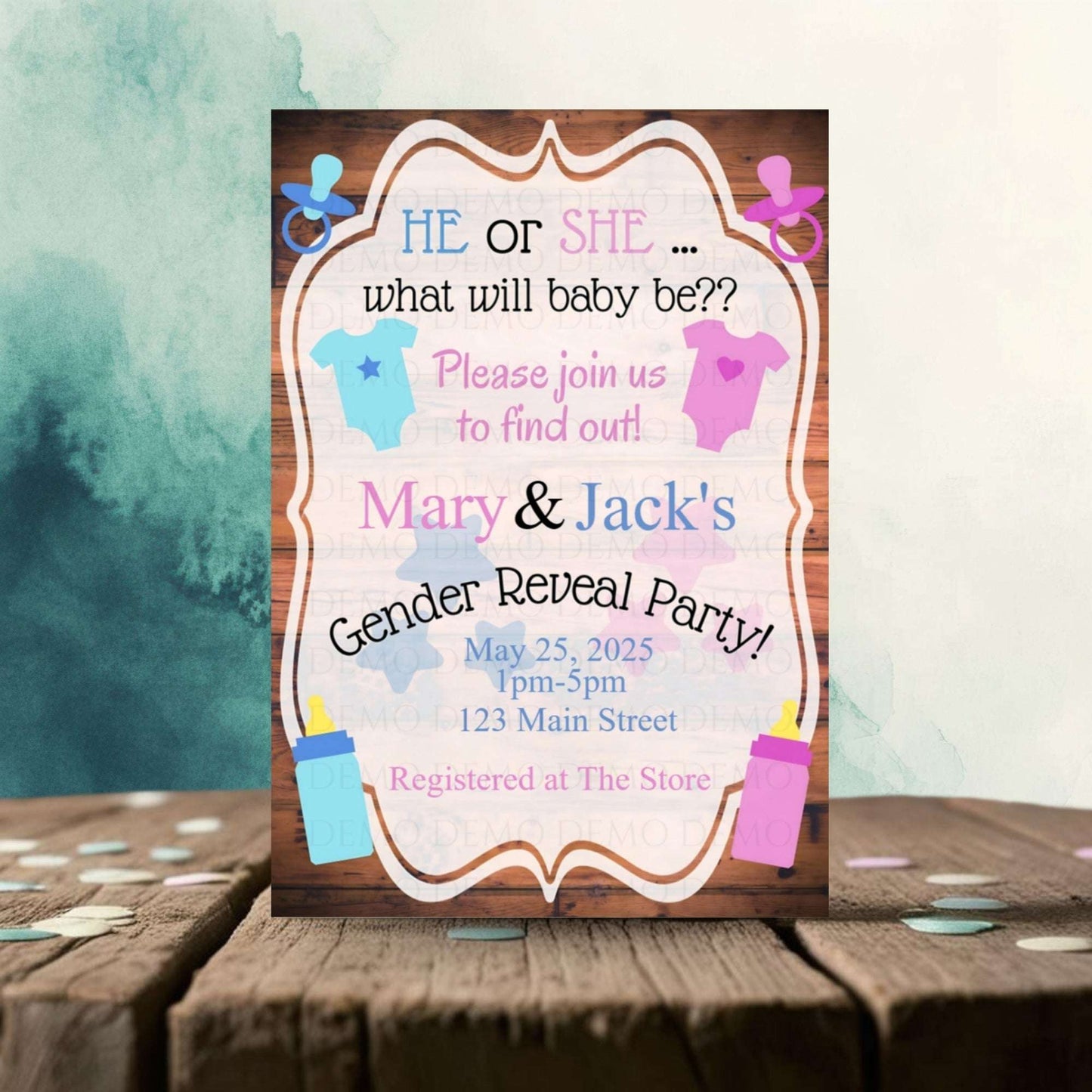 He or She Personalized Gender Reveal Invitation