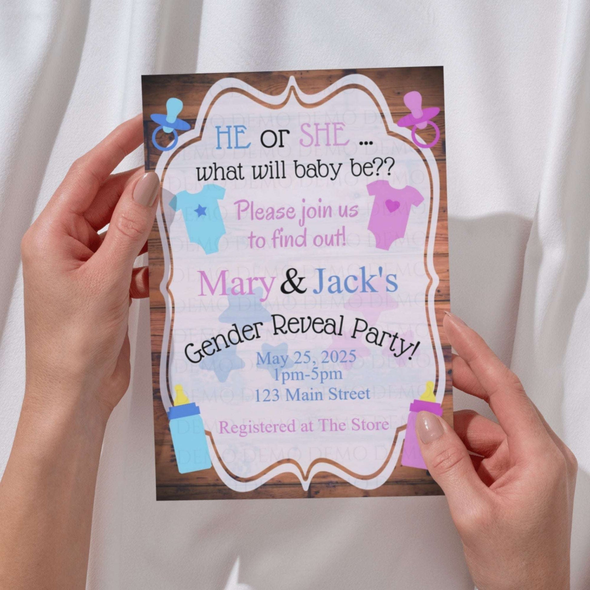 He or She Personalized Gender Reveal Invitation