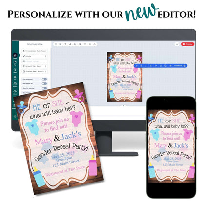 He or She Personalized Gender Reveal Invitation