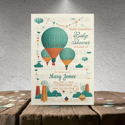 Hot Air Balloon Baby Shower Invitation – Personalized Editable Template