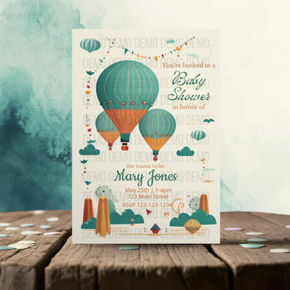 Hot Air Balloon Baby Shower Invitation – Personalized Editable Template