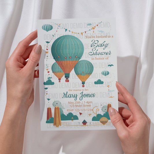 Hot Air Balloon Baby Shower Invitation – Personalized Editable Template