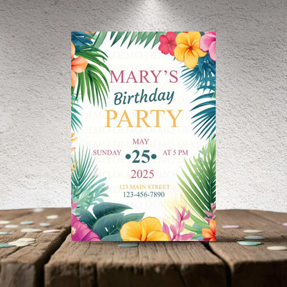 Tropical Island Birthday Party Invitation – Editable Template