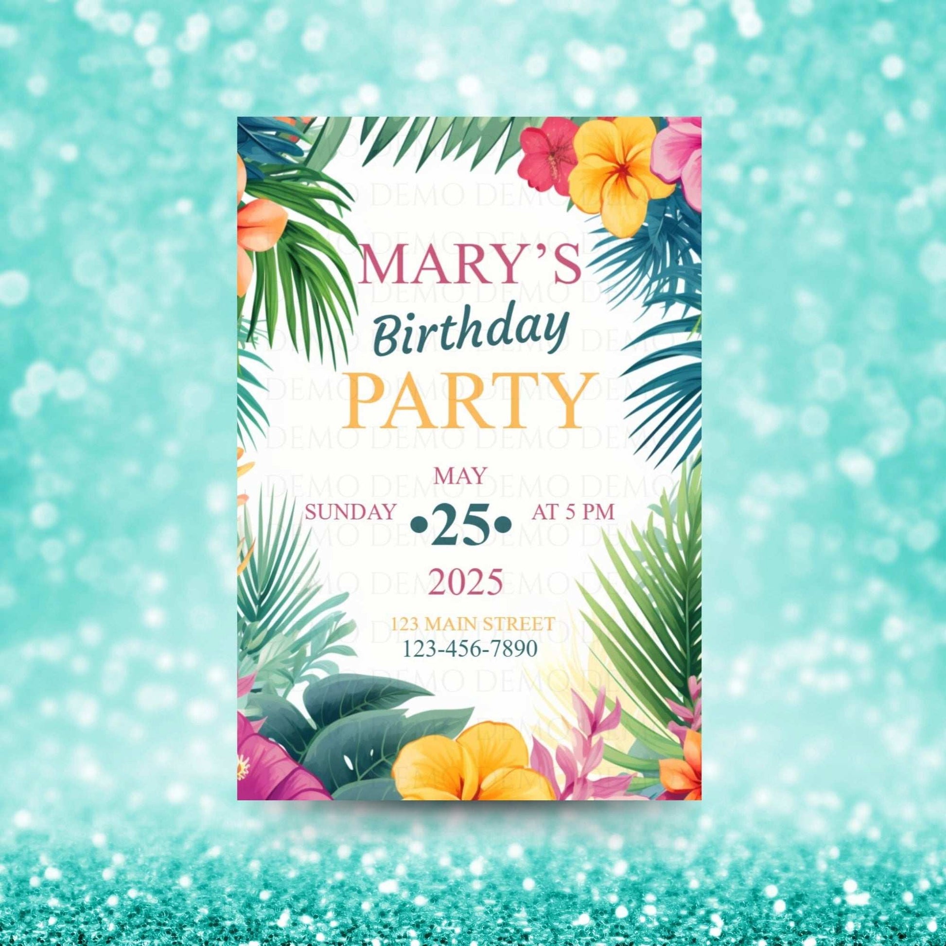 Tropical Island Birthday Party Invitation – Editable Template