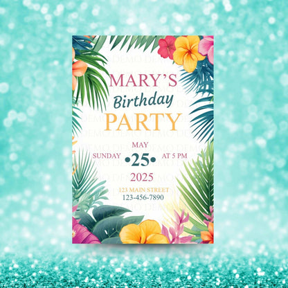 Tropical Island Birthday Party Invitation – Editable Template