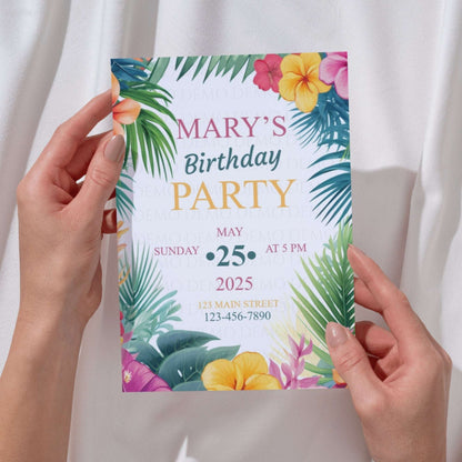 Tropical Island Birthday Party Invitation – Editable Template