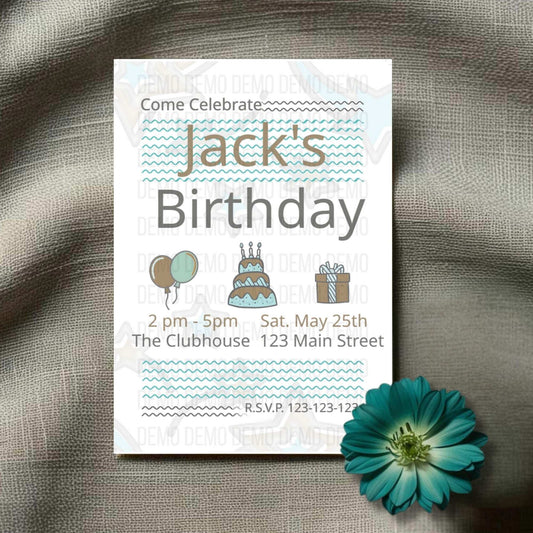Minimalist Kids' Teal & Gold Birthday Invitation Template