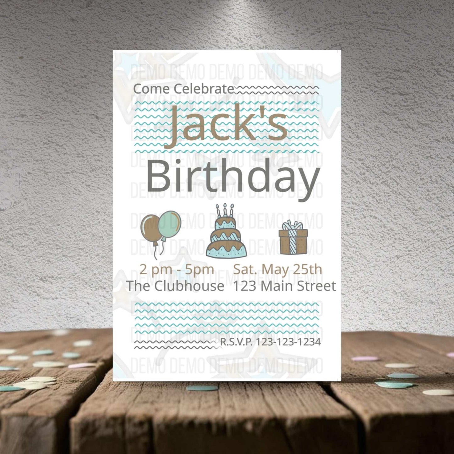 Minimalist Kids' Teal & Gold Birthday Invitation Template
