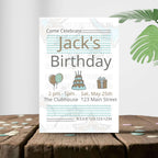 Minimalist Kids' Teal & Gold Birthday Invitation Template