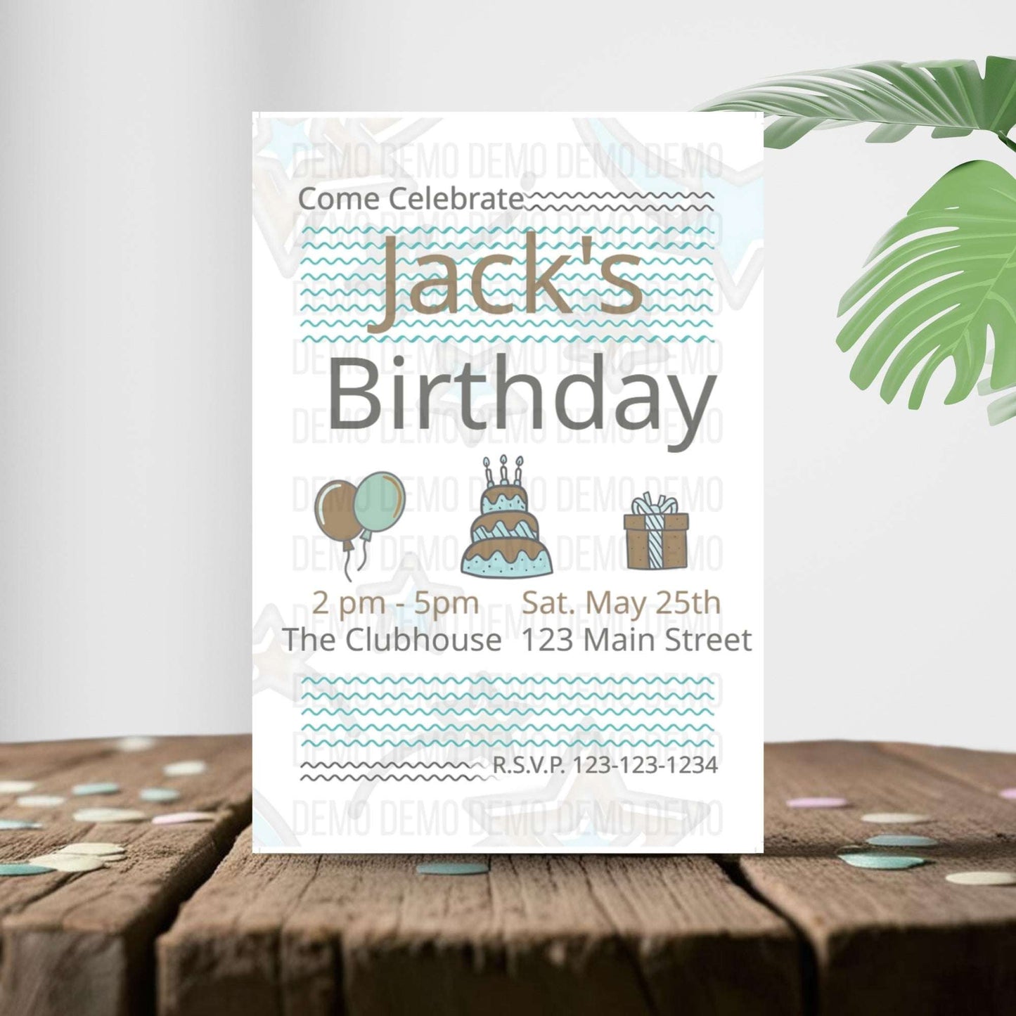 Minimalist Kids' Teal & Gold Birthday Invitation Template