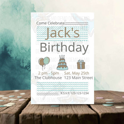 Minimalist Kids' Teal & Gold Birthday Invitation Template