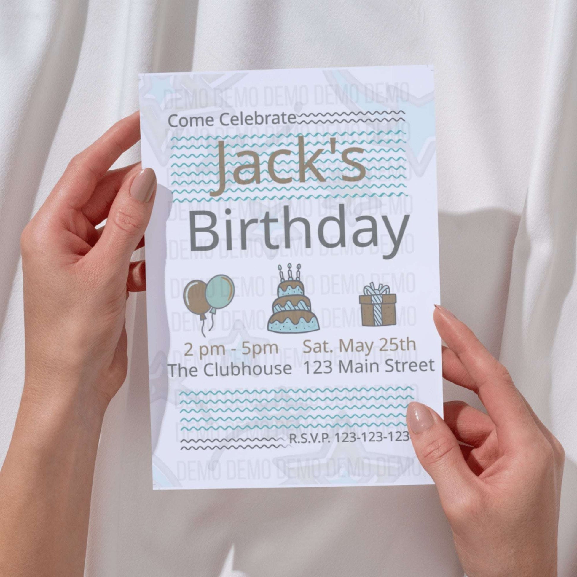 Minimalist Kids' Teal & Gold Birthday Invitation Template